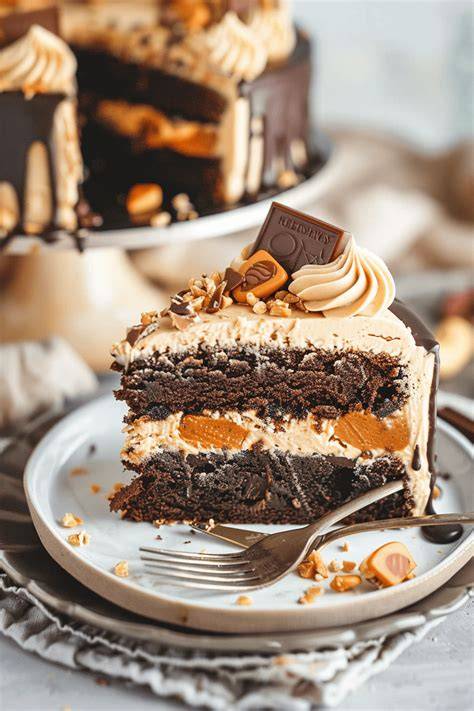 Peanut Butter Torte mit amerikanischer Dekoration: Reeses und Peanut Butter Cups