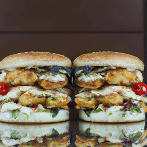 Perfekter, knuspriger Doppel Chickenburger mit Salat und Sauce