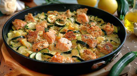 Pfanne mit bräunendem Lachs und glänzender Soja-Honig-Glasur