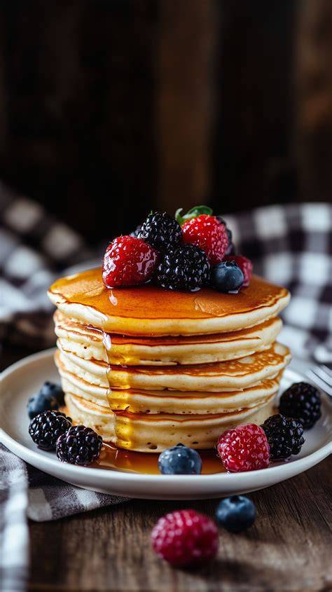 Pfannkuchen mit Ahornsirup und Beeren