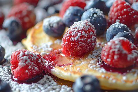 Pfannkuchen mit Beeren und Puderzucker