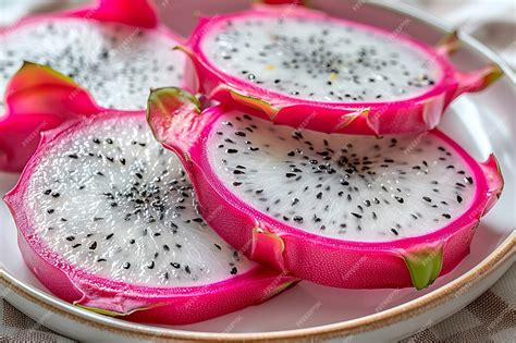 Pfannkuchen mit pinker Quark-Creme und Drachenfrucht auf Teller angerichtet