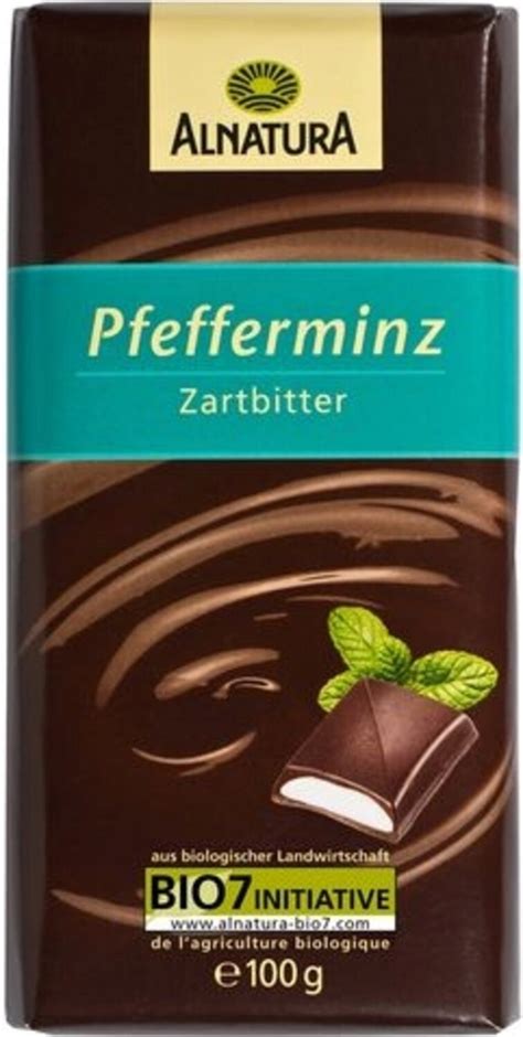 Pfefferminzschokolade Tafel und Nährwertetikett