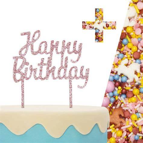 Pferde-Geburtstagstorte dekoriert mit bunten Streuseln und pinkem Cake Topper