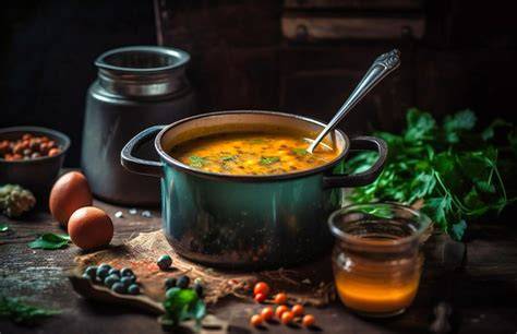 Pfirsich-Chili-Marmelade im Topf mit Löffel