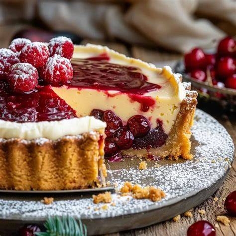 Pfirsich-Käsekuchen auf dem Kuchenteller