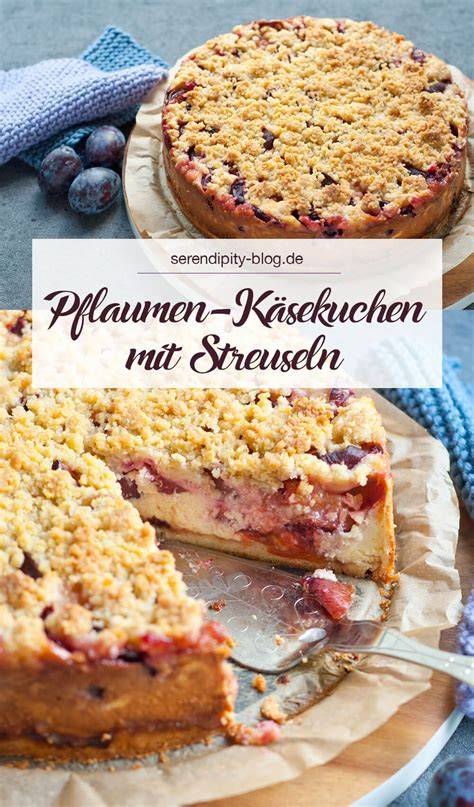 Pflaumen Käsekuchen mit Streuseln und Mürbeteigboden