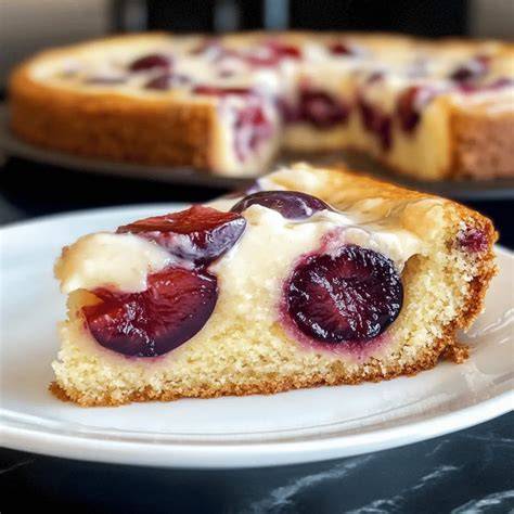 Pflaumenkuchen mit cremigem Schmandguss frisch aus dem Ofen