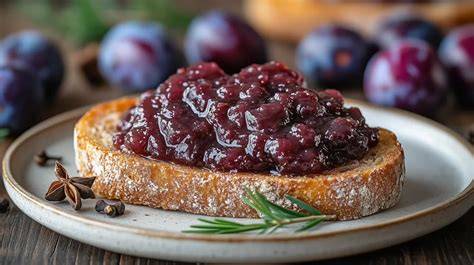 Pflaumenmarmelade auf Brot, verschiedene Variationen