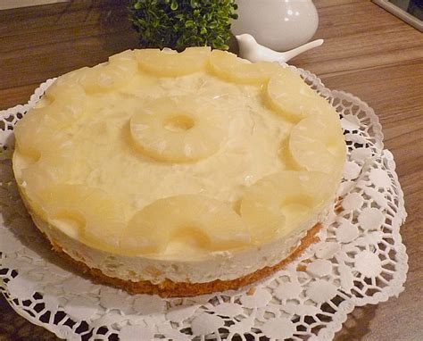 Philadelphia Ananas Torte: Keksboden, Frischkäsecreme, Ananasstücke (Explosionsgrafik)