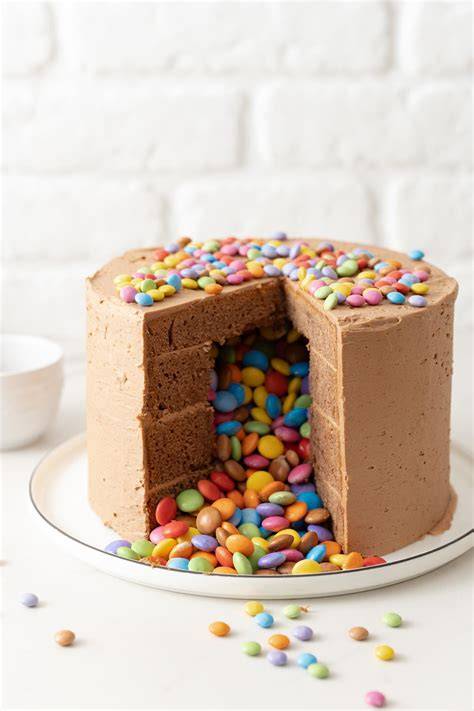 Piñata Torte Anschnitt mit blauen Smarties