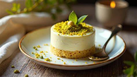 Pistazien-Törtchen mit Physalis-Püree und weißer Schoko-Mousse