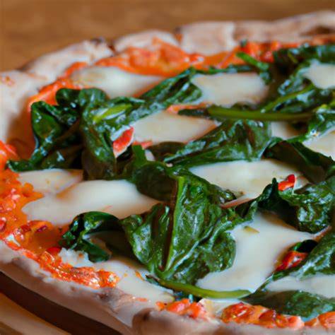Pizza mit Ziegenkäse, Mozzarella, Spinat und Honig vor dem Backen
