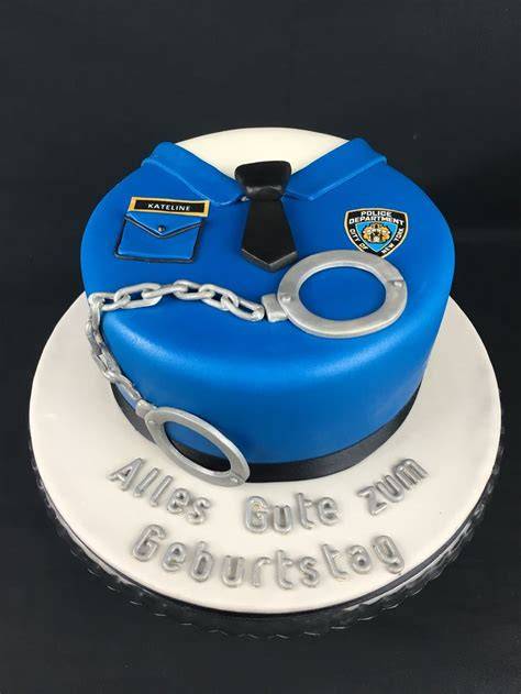 Polizei Kindergeburtstag Torte blau mit Sahne