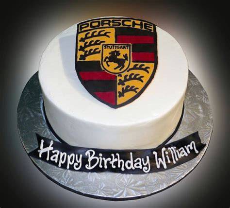 Porsche Torte mit Fondant eingedeckt und Porsche-Emblem