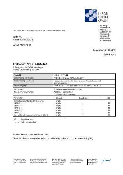 Prüfbericht / Laboranalyse