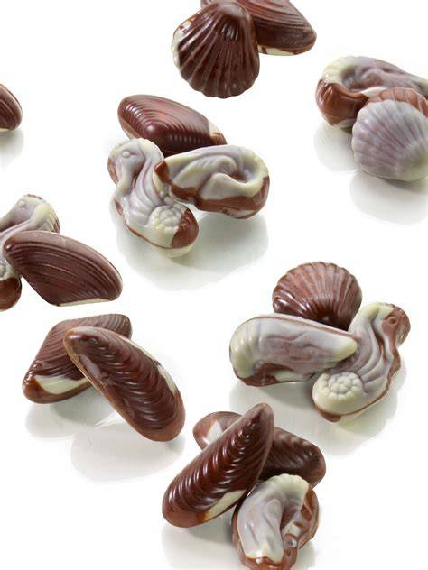 Pralinen in Meeresfrüchte-Form: Seepferdchen, Muscheln und Seesterne