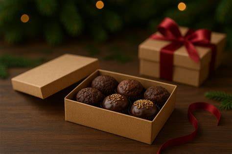 Pralinen in Weihnachtsverpackungen