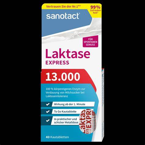 Produktabbildung: Laktase-Tabletten und laktosefreie Milch