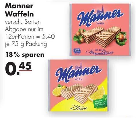Produktauswahl und Preisübersicht Manner Waffeln