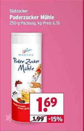 Produktetikett: Südzucker Puderzucker Mühle 250 g und Nährwertangaben
