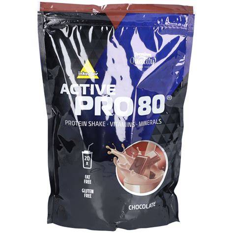 Produktfoto und Nährwert-Infografik von Inkospor Active Pro 80 Schokolade