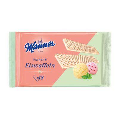 Produktshot: 75g-Packung (18 Stück) und 30g-Packung (3 Stück) Manner Eiswaffeln