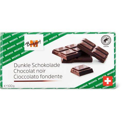 Produktverpackung dunkle Schokolade Migros