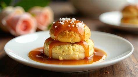 Profiteroles in heißem Karamell getaucht auf Backpapier