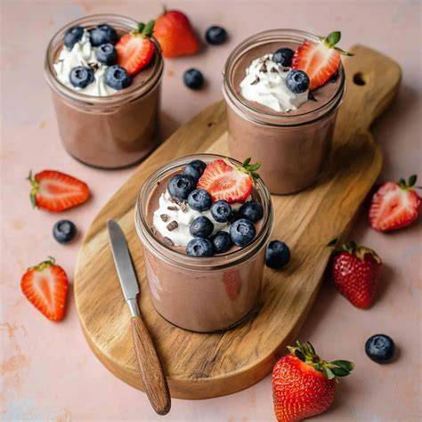 Protein Pudding in Schale mit Beeren