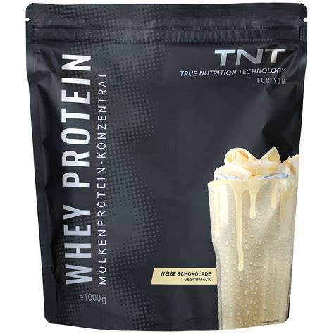 Protein Pulver weiße Schokolade auf Löffel und Glas