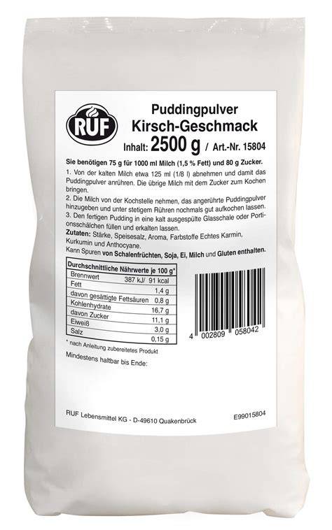 Puddingpulver im geöffneten Beutel - auf Klumpen und Verfärbungen prüfen