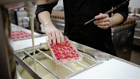 Qualitätskontrolle: Chocolatier prüft Pralinen