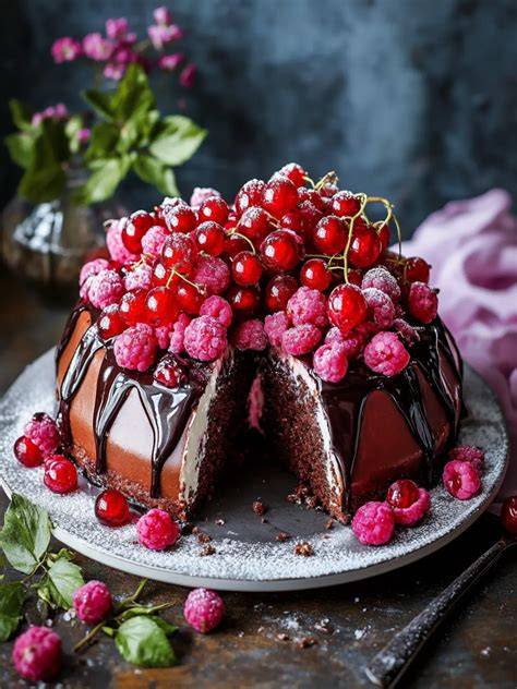 Quark-Himbeer-Kuchen mit Löffelbiskuit als fruchtiger Sommerkuchen