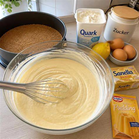 Quarkmasse anrühren - cremige Käsefüllung für den Kuchen
