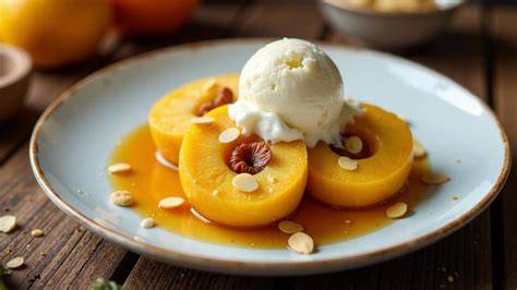 Quitten-Eis mit gebratenen Quitten und Mandeln