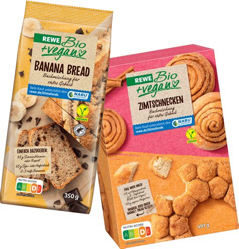 REWE Bio Pflanzlich Backmischungen für vegane Zimtschnecken und Bananenbrot