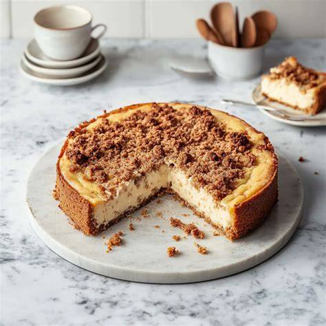 Rahmkuchen mit Streusel serviert zum Kaffee