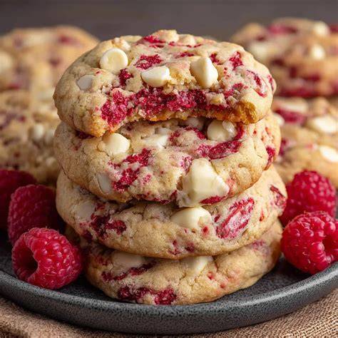 Raspberry White Chocolate Cookies auf Backblech