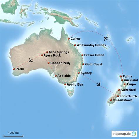 Regionen der Manuka-Pflanze in Neuseeland und Australien