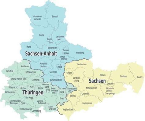 Regionenkarte mit Filialnetz in Sachsen-Anhalt, Thüringen, Sachsen