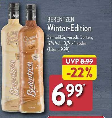 Reihe von Berentzen Winter Edition Flaschen