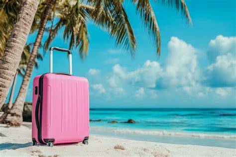 Reisegruppe am Strand, viele Koffer und Betten