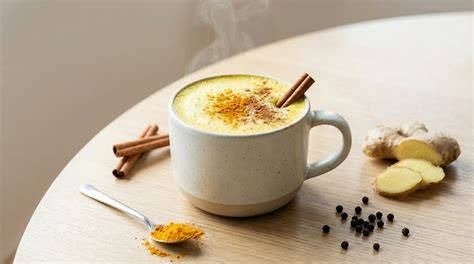 Rezept-Visual: Golden Milk mit Sojadrink (Kurkuma, Zimt, Ingwer)