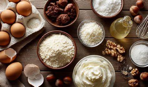 Rezeptzutaten: Honig, Mehl, Eier, Nüsse und Früchte