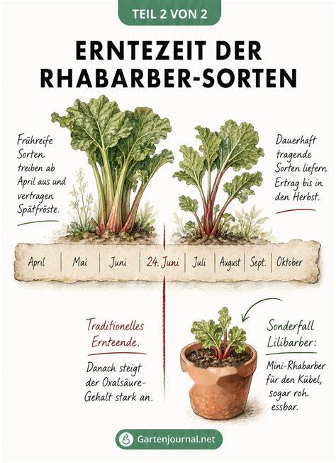 Rhabarber-Sorten und Erntezeit als Infografik