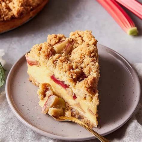 Rhabarberkuchen mit Streuseln und cremiger Schicht, Zutatenübersicht und Serviervorschlag
