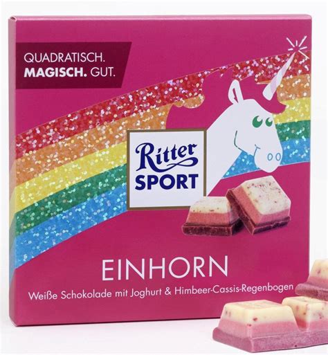 Ritter Sport Einhorn-Verpackung pink mit Regenbogen
