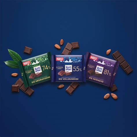 Ritter Sport Schokoladentafeln mit unterschiedlichen Kakaoanteilen
