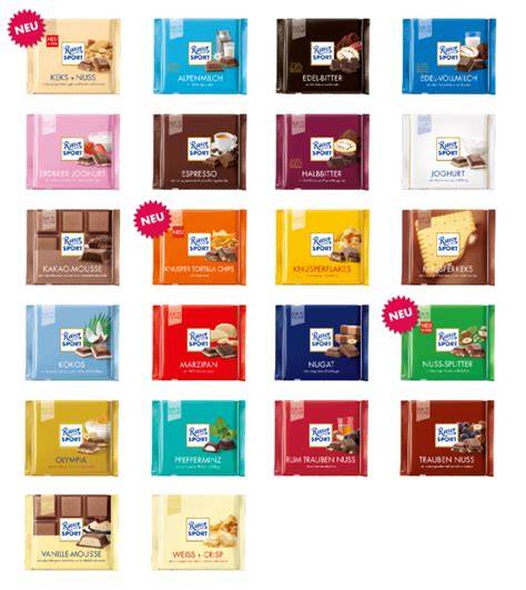 Ritter Sport Sortiment mit verschiedenen Geschmacksrichtungen